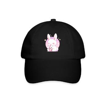Kawaii Hase trinkt Boba Bubble Tea Chibi - Baseballkappe - Schwarz/Schwarz - Vorne