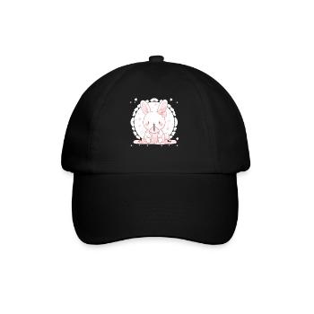 Kawaii Hase trinkt Boba Bubble Tea Chibi - Baseballkappe - Schwarz/Schwarz - Vorne