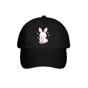 Kawaii Hase trinkt Boba Bubble Tea Chibi - Baseballkappe - Schwarz/Schwarz - Vorne