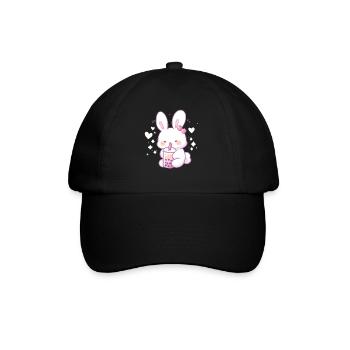 Kawaii Hase trinkt Boba Bubble Tea Chibi - Baseballkappe - Schwarz/Schwarz - Vorne