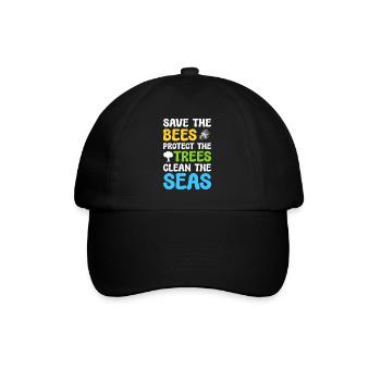 Save The Bees Protect The Trees Clean The Seas - Baseballkappe - Schwarz/Schwarz - Vorne