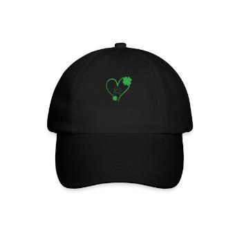 Katze Silhouette Kleeblatt St Patricks Day - Baseballkappe - Schwarz/Schwarz - Vorne