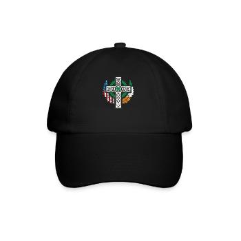 Irish, American, USA, Flag, Celtic Cross - Baseball Cap - black/black - Front