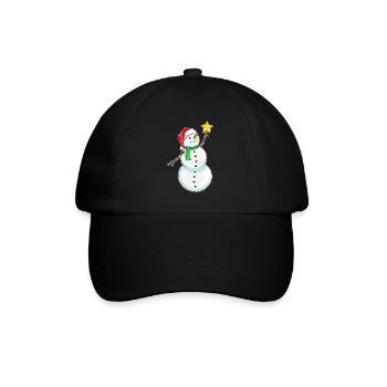 Snowman Christmas Poinsettia - Baseball Cap - black/black - Front