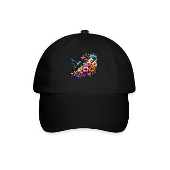 Hummingbird and Hibiscus Blossom Art - Baseball Cap - black/black - Front