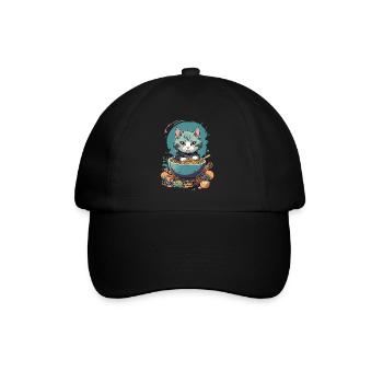 Kawaii Katze Ramen Pastell Japan Design - Baseballkappe - Schwarz/Schwarz - Vorne