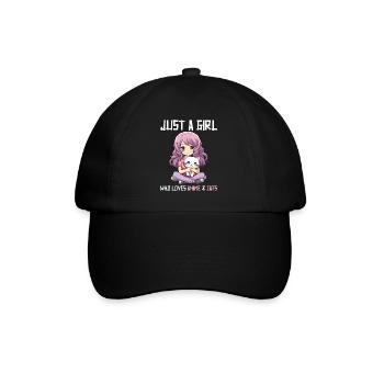 Kawaii Girl Anime Manga Girl and Cat - Baseball Cap - black/black - Front