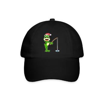 Frosch Weihnachten Angeln - Baseballkappe - Schwarz/Schwarz - Vorne