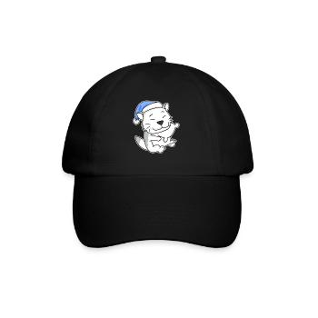 Sleeping Tired - Cat with Pillow and Sleepy Cap - Baseball Cap - black/black - Front