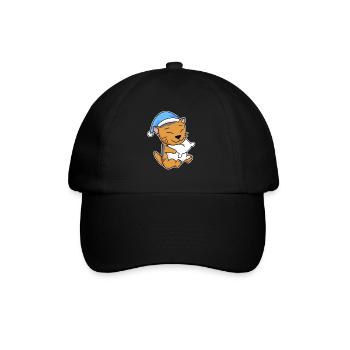 Sleeping Tired - Cat with Pillow and Sleepy Cap - Baseball Cap - black/black - Front