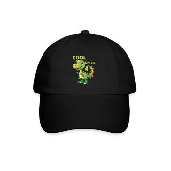 Dinosaurier 4 Kindergeburtstag Dino 4 Jahre Spruch - Baseballkappe - Schwarz/Schwarz - Vorne