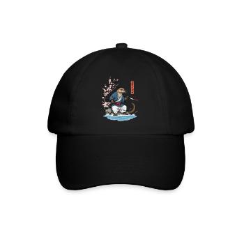 Kawaii Samurai Otter Ukiyo-E Art Streetwear - Baseball Cap - black/black - Front