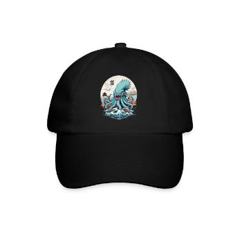 Vintage Kraken Sea Monster Japan Style Aesthetic - Baseball Cap - black/black - Front