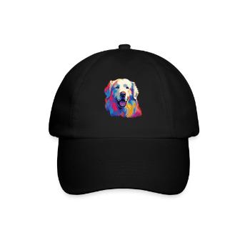 Wasserfarben Farbenfroher Kuvasz - Baseballkappe - Schwarz/Schwarz - Vorne