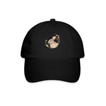 Hase Frühling Blumen Osterhase Ostern - Baseballkappe - Schwarz/Schwarz - Vorne