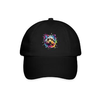 Yorkshire Terrier Hund Pop Art Kopf - Baseballkappe - Schwarz/Schwarz - Vorne