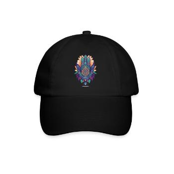 Hamsa Hand Spirituelles Mandala Federn Design - Baseballkappe - Schwarz/Schwarz - Vorne