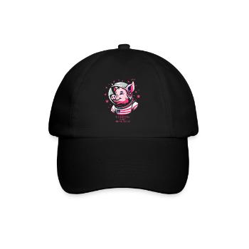 Ein Retro-Cartoon-Astronaut Schwein - Baseballkappe - Schwarz/Schwarz - Vorne