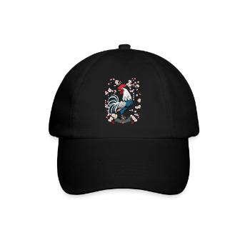 Asian Rooster Cherry Blossoms Aesthetic Design - Baseball Cap - black/black - Front
