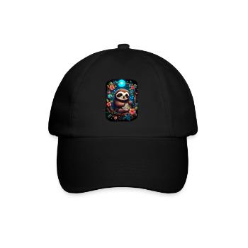 Faultier Niedliches Tier Floraler Nachthimmel - Baseballkappe - Schwarz/Schwarz - Vorne
