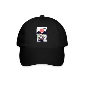 Japanisches Mädchen in Japan unter der roten Sonne - Baseballkappe - Schwarz/Schwarz - Vorne