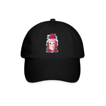 Himbeeren Niedlicher Milchshake Kawaii Anime Spaß - Baseballkappe - Schwarz/Schwarz - Vorne