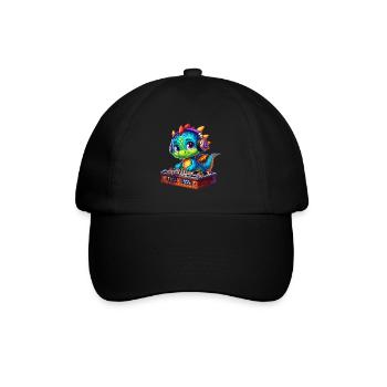 Drache DJ, Discjockey, Diskjockey oder Disk Jockey - Baseballkappe - Schwarz/Schwarz - Vorne