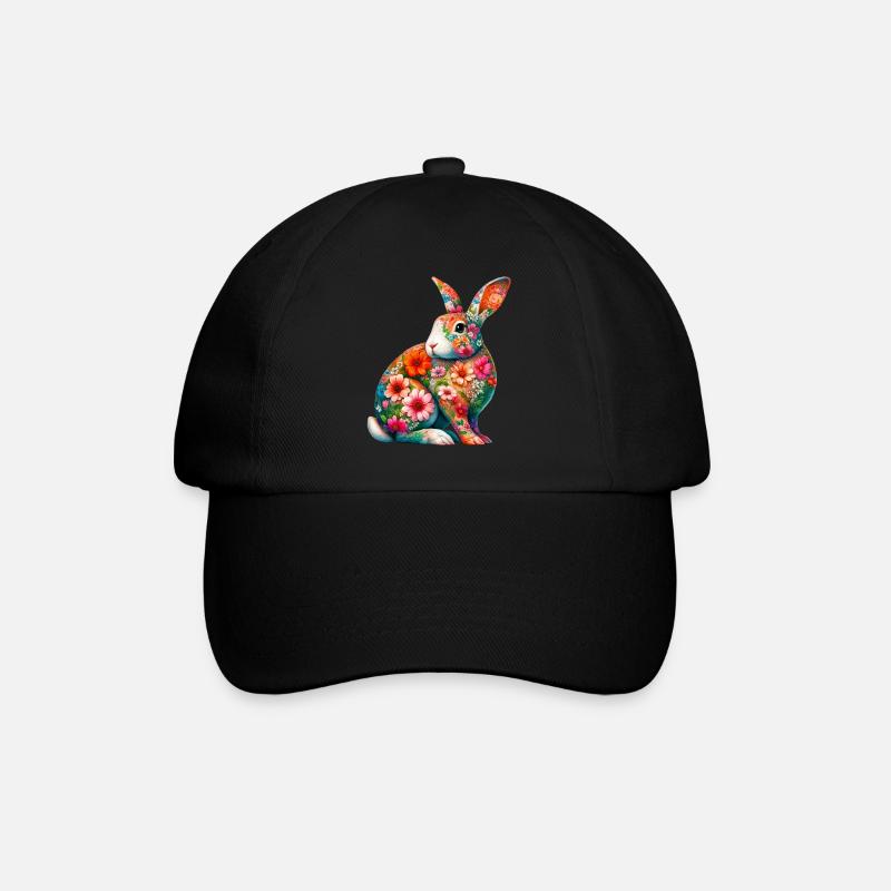 Hase mit Blumen geschmückt - Baseballkappe - Schwarz/Schwarz