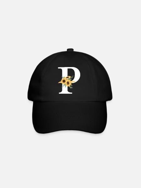 Buchstabe p Blumen-Sonnenblume - Baseballkappe - Schwarz/Schwarz