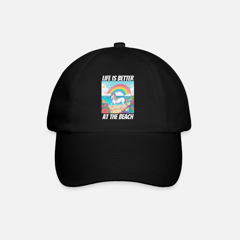 La vie est plus belle à la plage Licorne - Casquette classique - noir/noir