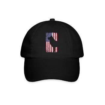 Siberian Huskys Hund mit USA Flagge - Baseballkappe - Schwarz/Schwarz - Vorne
