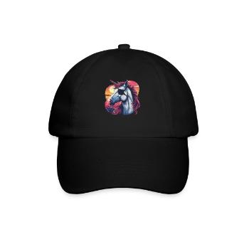 Pirat Einhorn Kawaii Japanisch - Baseballkappe - Schwarz/Schwarz - Vorne
