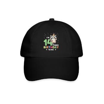 Raccoon for 14th birthday for children fourteen - Baseball Cap - black/black - Front