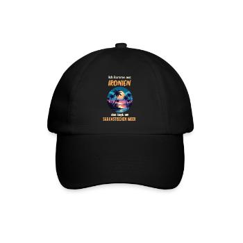 Ich komme aus Ironien liegt am sarkastischen Meer - Baseballkappe - Schwarz/Schwarz - Vorne
