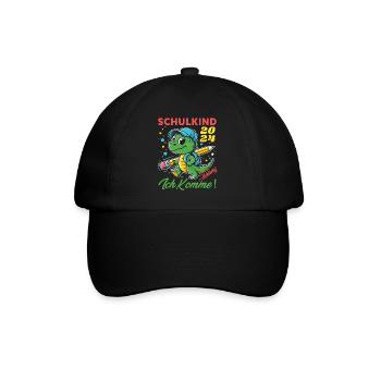 Einschulung Junge Geschenk Dino Achtung Ich Komme - Baseballkappe - Schwarz/Schwarz - Vorne