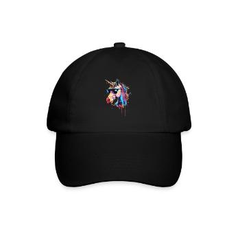 Cool Sunglasses Unicorn Covered In Rainbow Paint - Baseball Cap - black/black - Front