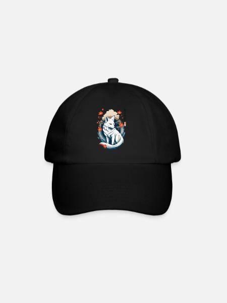Ukiyo-E Kunst Stil Japanische Kitsune Fuchs - Baseballkappe - Schwarz/Schwarz