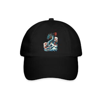 Vintage Ukiyo-E Kunst Japanischer Drache Design - Baseballkappe - Schwarz/Schwarz - Vorne