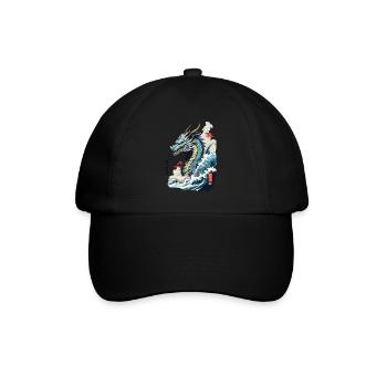 Vintage Ukiyo-E Kunst Japanischer Drache mit Kanji - Baseballkappe - Schwarz/Schwarz - Vorne