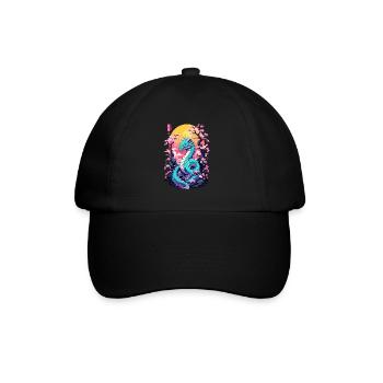 Vintage Vaporwave Art Japanese Dragon Design - Baseball Cap - black/black - Front