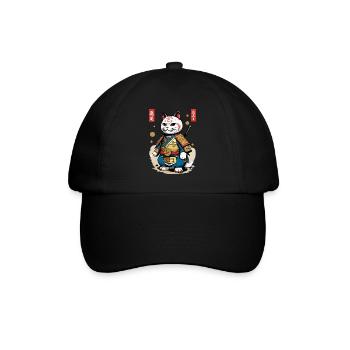 Samurai Katze im Ästhetischen Japan Stil - Baseballkappe - Schwarz/Schwarz - Vorne