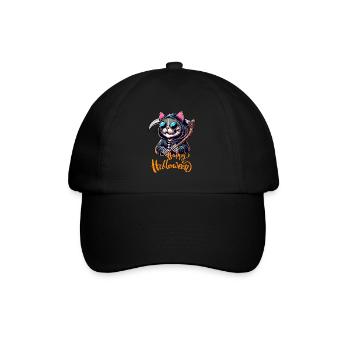 Halloween Katze Mieze Sense Sensemann Cool Lustig - Baseballkappe - Schwarz/Schwarz - Vorne