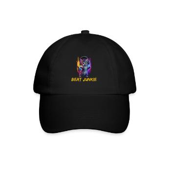 Niedliche Katze mit Kopfhörer - Baseballkappe - Schwarz/Schwarz - Vorne