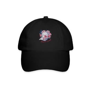 Stilvolle florale Mütze mit Schmetterlings Design - Baseballkappe - Schwarz/Schwarz - Vorne