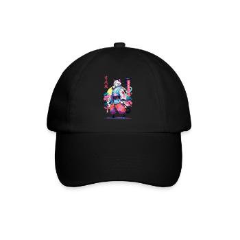 Samurai Katze Vaporwave Aesthetic - Baseballkappe - Schwarz/Schwarz - Vorne