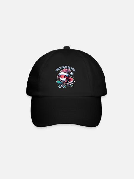 Art Christmas in July Axolotl on Skateboard - Baseball Cap - black/black