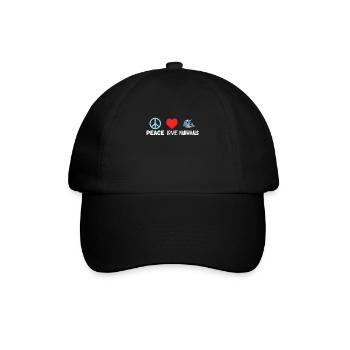 Frieden Liebe Narwale T-Shirt - Lustige Meereslebewesen Fische - Baseballkappe - Schwarz/Schwarz - Vorne