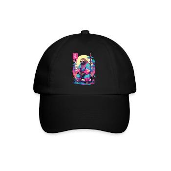 Samurai Faultier im Aesthetic Vaporwave Stil - Baseballkappe - Schwarz/Schwarz - Vorne