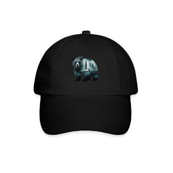 Majestätischer Bär mit Wald und Hirsch Kunst - Baseballkappe - Schwarz/Schwarz - Vorne