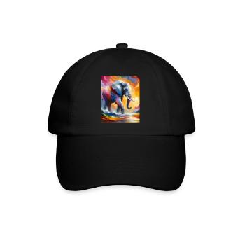 Lebendiger Elefant Splash Bunte Sonnenaufgangsfantasie - Baseballkappe - Schwarz/Schwarz - Vorne